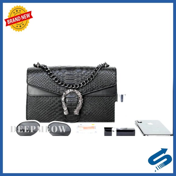 Faux Leather Crossbody Bag with Chain Strap, Square Satchel Purse for Women - Picture 7 of 7